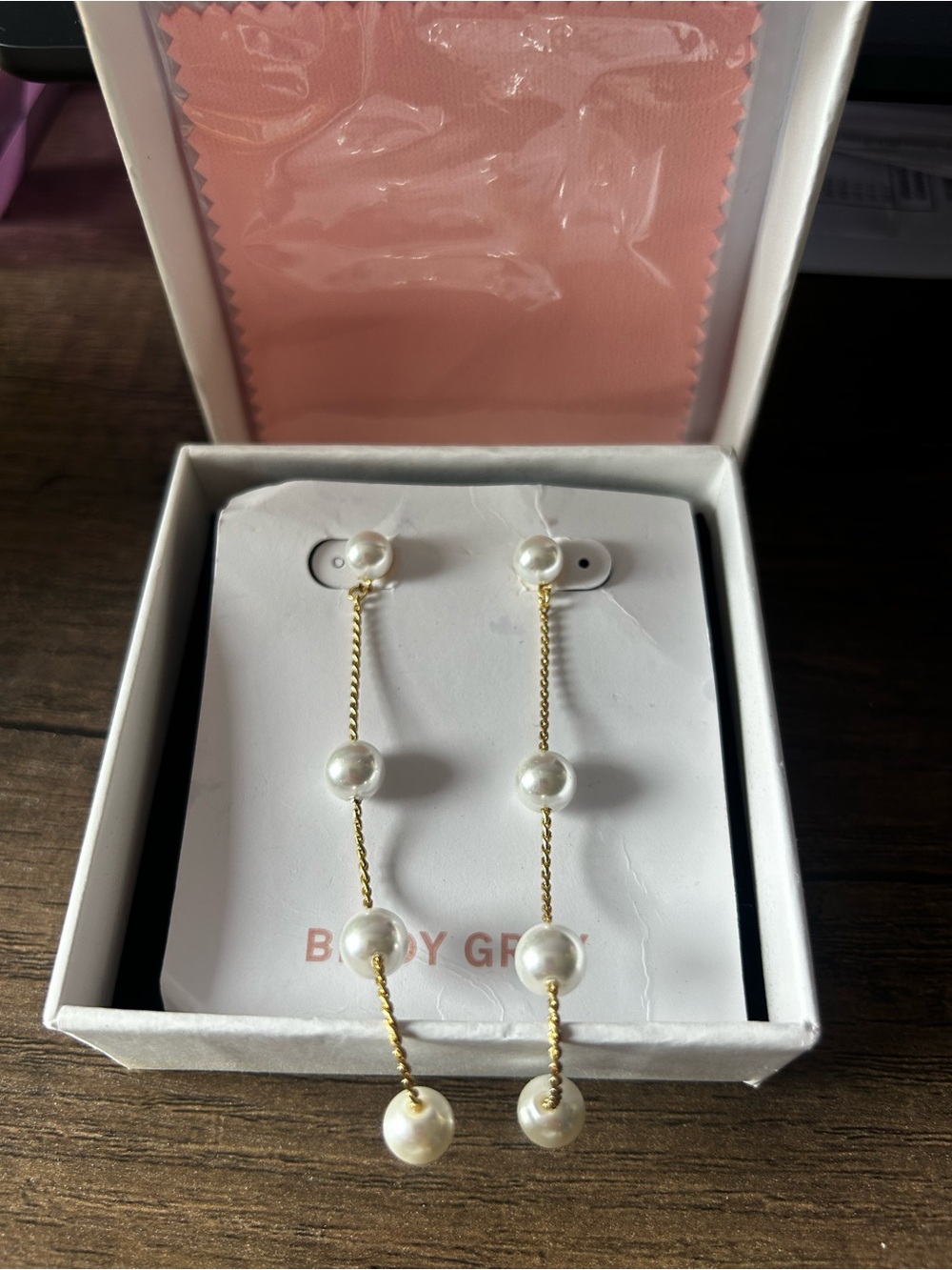 Birdy Grey Pearl Drop Earrings Gold Wedding Bridal Bridesmaid